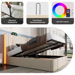 Upholstered Double Bed, USB C, APP Control, LED, Storage, Beige Linen