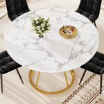 5-Piece Round Dining Table Set with 4 Velvet Chairs and Marble Top, Black