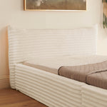 Single Bed 90x200cm, Eucalyptus Wood Frame, Corduroy Cover, Beige
