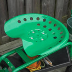 Garden/Workshop Trolley Seat Swivel Adjustable Height Storage Basket 150kg Capacity, Green