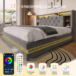 Upholstered Bed 160x200 with Storage & LED, Dark Gray Velvet