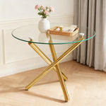 Round Dining Table Tempered Glass Top Gold Legs 80x80cm