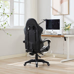 Gaming Chair 360° Swivel Ergonomic Racing High-Back Adjustable Footrest Headrest Lumbar Support - Black & White Leather