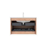 BRON Wall Mounted Vanity 81cm Ceramic Undermount Basin 2-Drawer Cinnamon Walnut Wood Grain