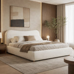 Upholstered Double Bed 180x200cm with Storage, White Bouclé