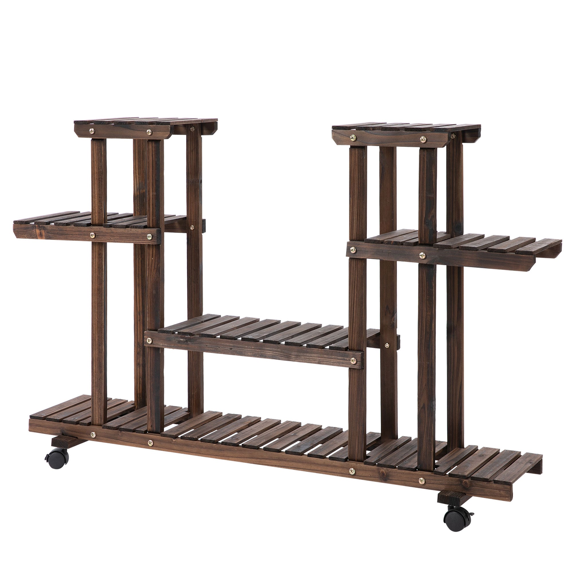 Flower Stand/Plant Shelf, Four-Tier, 123.5x33x80cm, Solid Charred Wood
