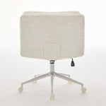 Wider Seat Office Chair with Artificial Rabbit Hair and Swivel Metal Base, Cream