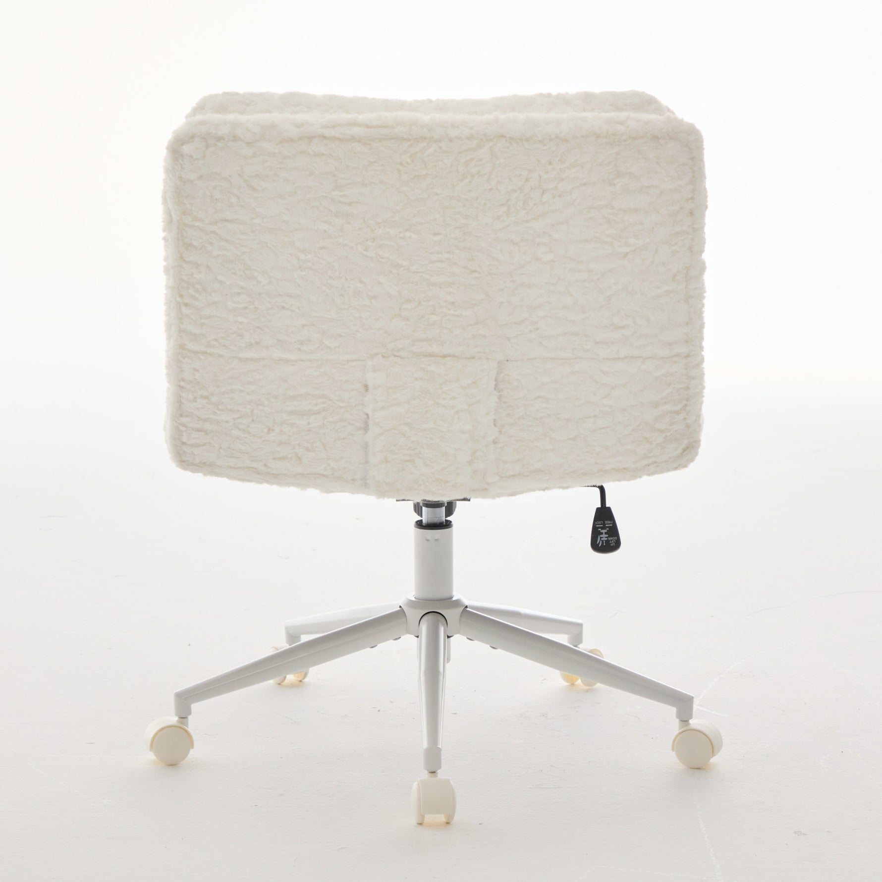Wider Seat Office Chair with Artificial Rabbit Hair and Swivel Metal Base, Cream