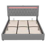 Upholstered Bed 180x200cm Hydraulic Lift Ambient Light USB - Grey