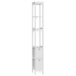 Narrow Tall Cabinet, Freestanding with 2 Drawers and 3 Shelves, White