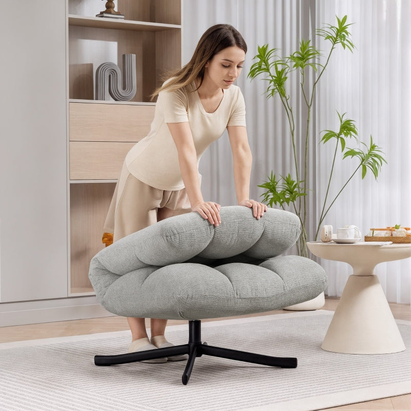 Swivel Lounge Chair with Wide Seat, Water-Repellent, Crossed Steel Legs, Light Grey