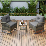 3-Piece Balcony Furniture Set with Cushions, Grey Rattan