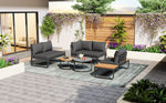 Garden Furniture Set 4-5 Seater with 2 Stackable Coffee Tables Adjustable Legs Galvanized Iron Grey