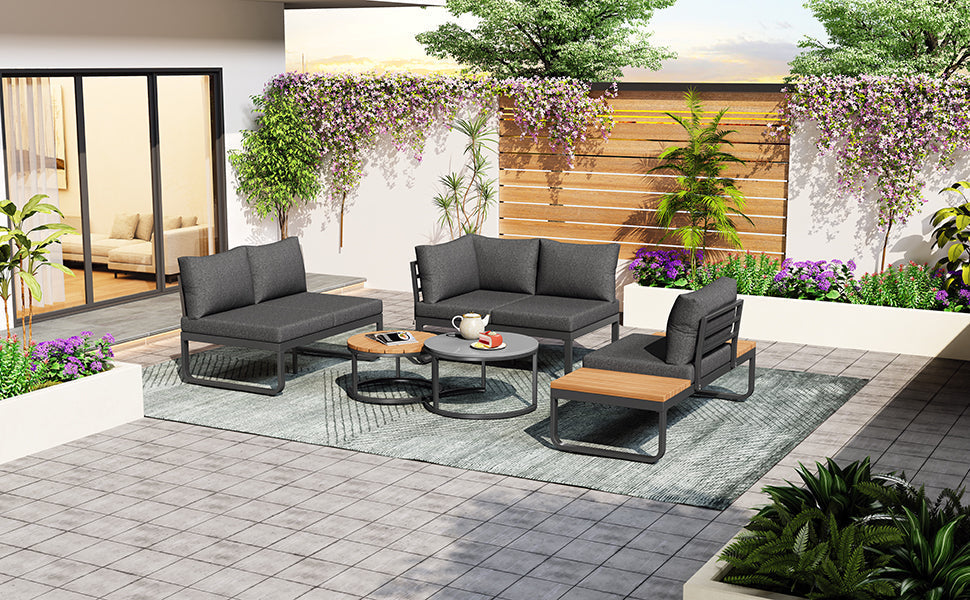 Garden Furniture Set 4-5 Seater with 2 Stackable Coffee Tables Adjustable Legs Galvanized Iron Grey