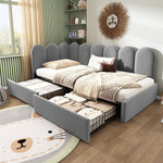 Upholstered Daybed with Drawers and Slatted Frame, 90x200cm, Gray Velvet