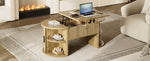 Modern Height-Adjustable Coffee Table with Hidden Storage and Sliding Doors, Wood