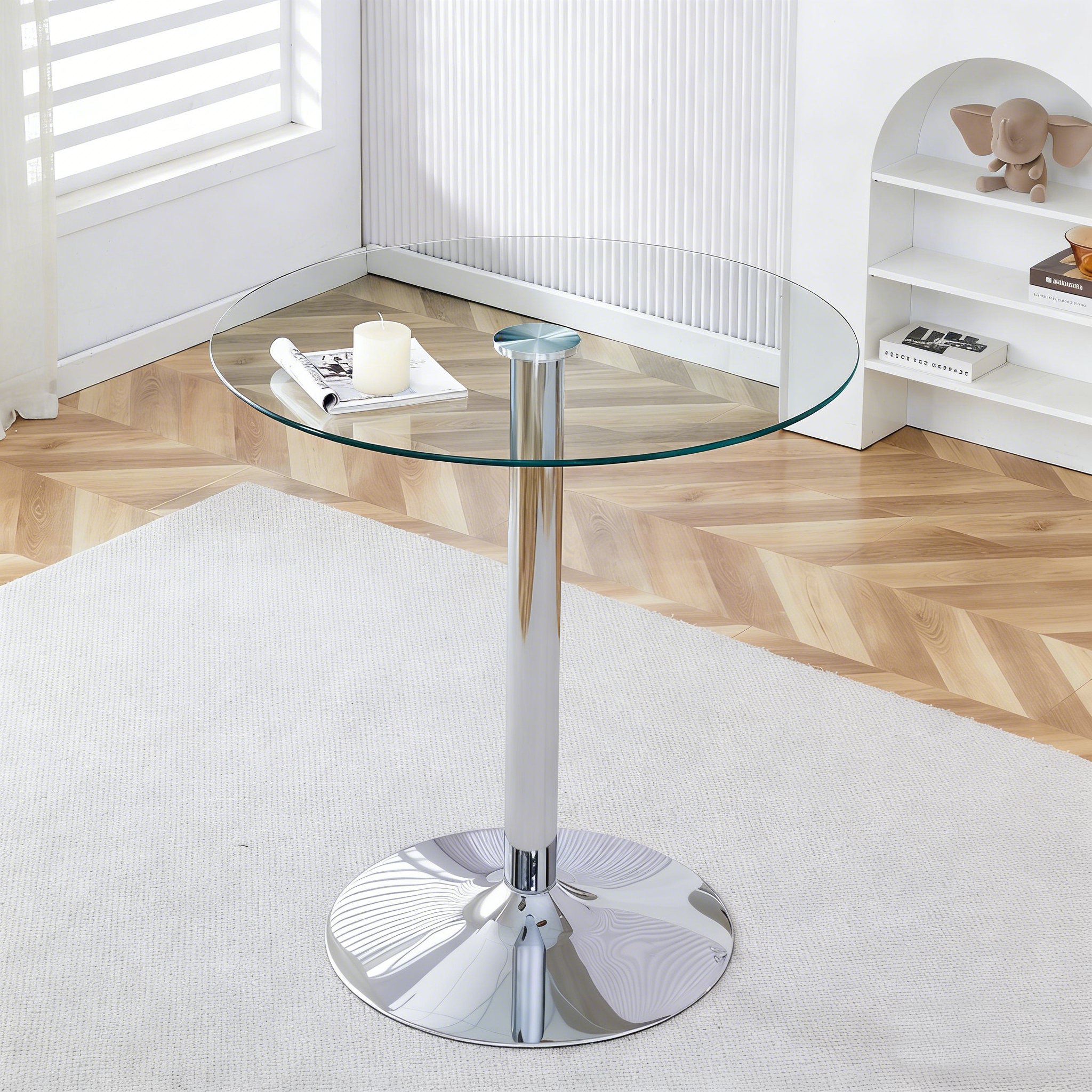 Modern Glass Beam Table Minimalist Ø89cm 92cm High