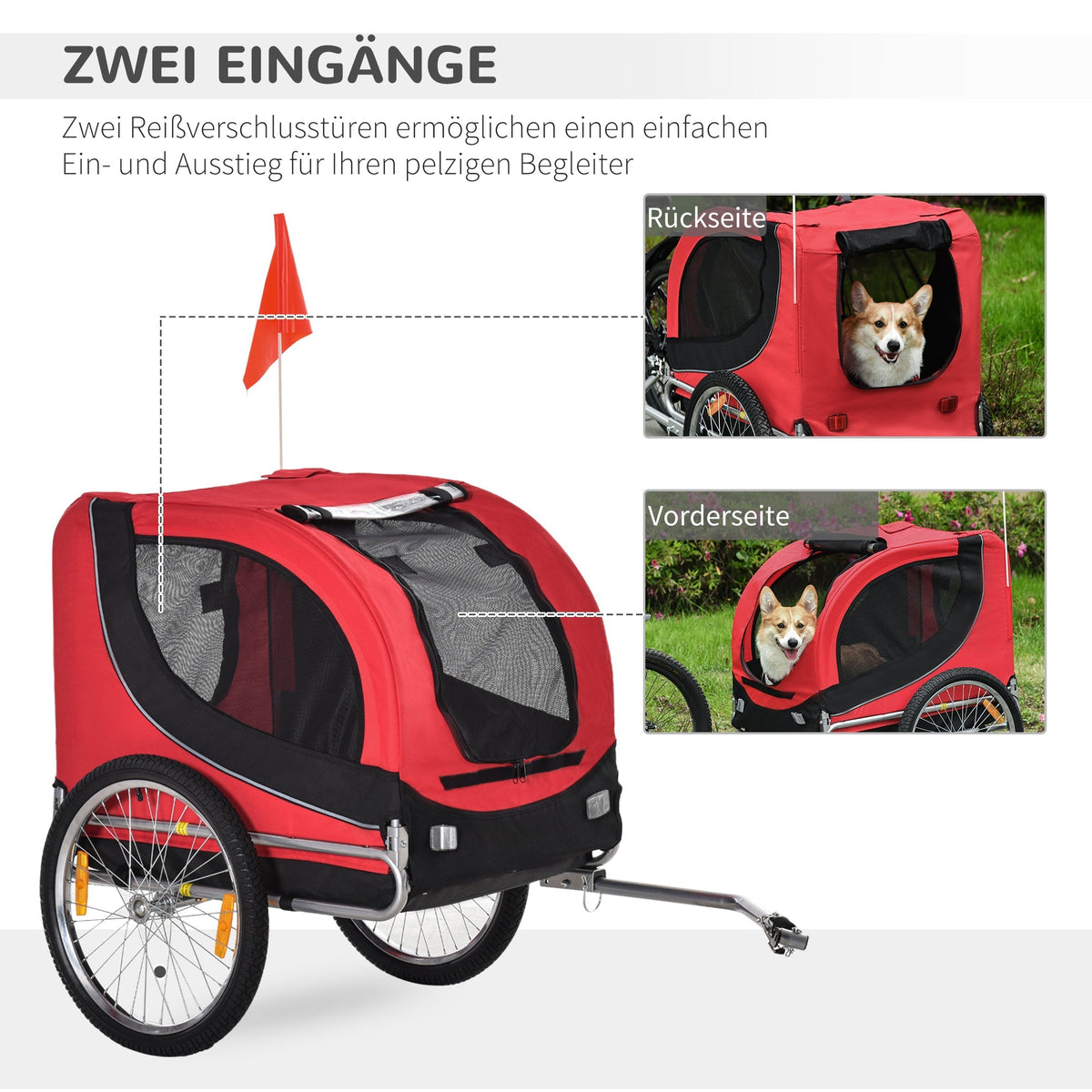 Dog Trailer Bicycle Transporter, 130 x 73 x 90 cm, Red+Black