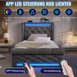 Upholstered Single Bed 90x200cm LED Headboard USB Hydraulic Storage Grey Velvet