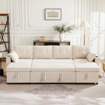 Sofa Bed, U-shaped Sleeper with Cupholder & Storage, Cotton Linen Fabric