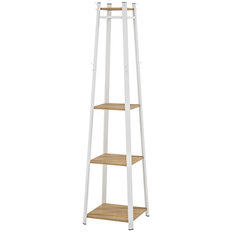 Coat Rack, 8 Hooks, 4 Tiers, Steel, White