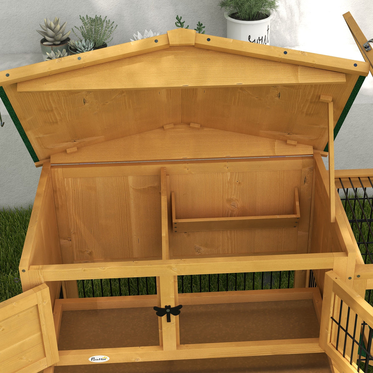 Rabbit Hutch 2 Levels, Outdoor Run, Fir Wood