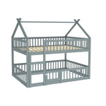 Bunk Bed, 140x200cm Family Bed with Stairs, Solid Wood, Grey