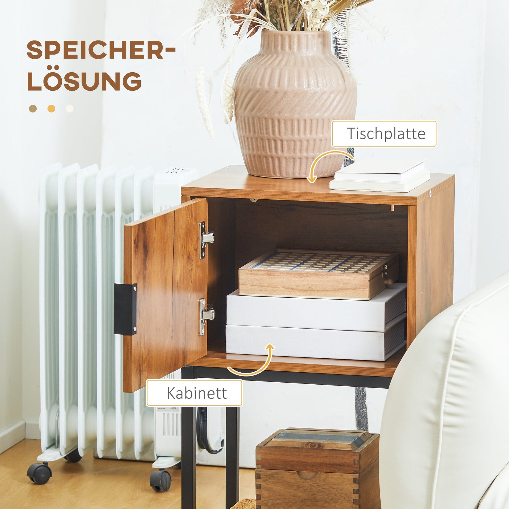 Console Table with Cabinet, Industrial Design, Natural Steel