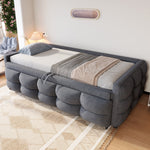 Extendable Upholstered Sofa Bed with Slatted Base and Teddy Velvet Fabric, Grey
