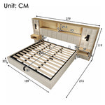 Upholstered Bed 180x200 with Storage, LED & USB, Beige Linen Fabric