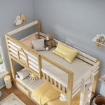Children's Bunk Bed 90x200cm Cabin Storage, White & Natural Wood