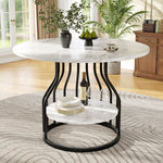 Dining Set 5-Piece Round 80cm Marble Top 4 Chairs - Grey Velvet
