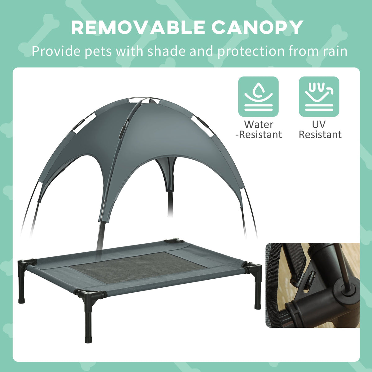 Outdoor Dog Bed, Raised Breathable Taffeta, Grey