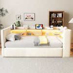 Upholstered Sleeper Sofa 90x190cm with Storage & LED, Beige