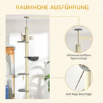 Cat Tree, Ceiling Height Adjustable with Scratching Posts, Grey Cream White