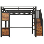 Loft Bed 140x200 cm with Storage Ladder, Black Iron Frame