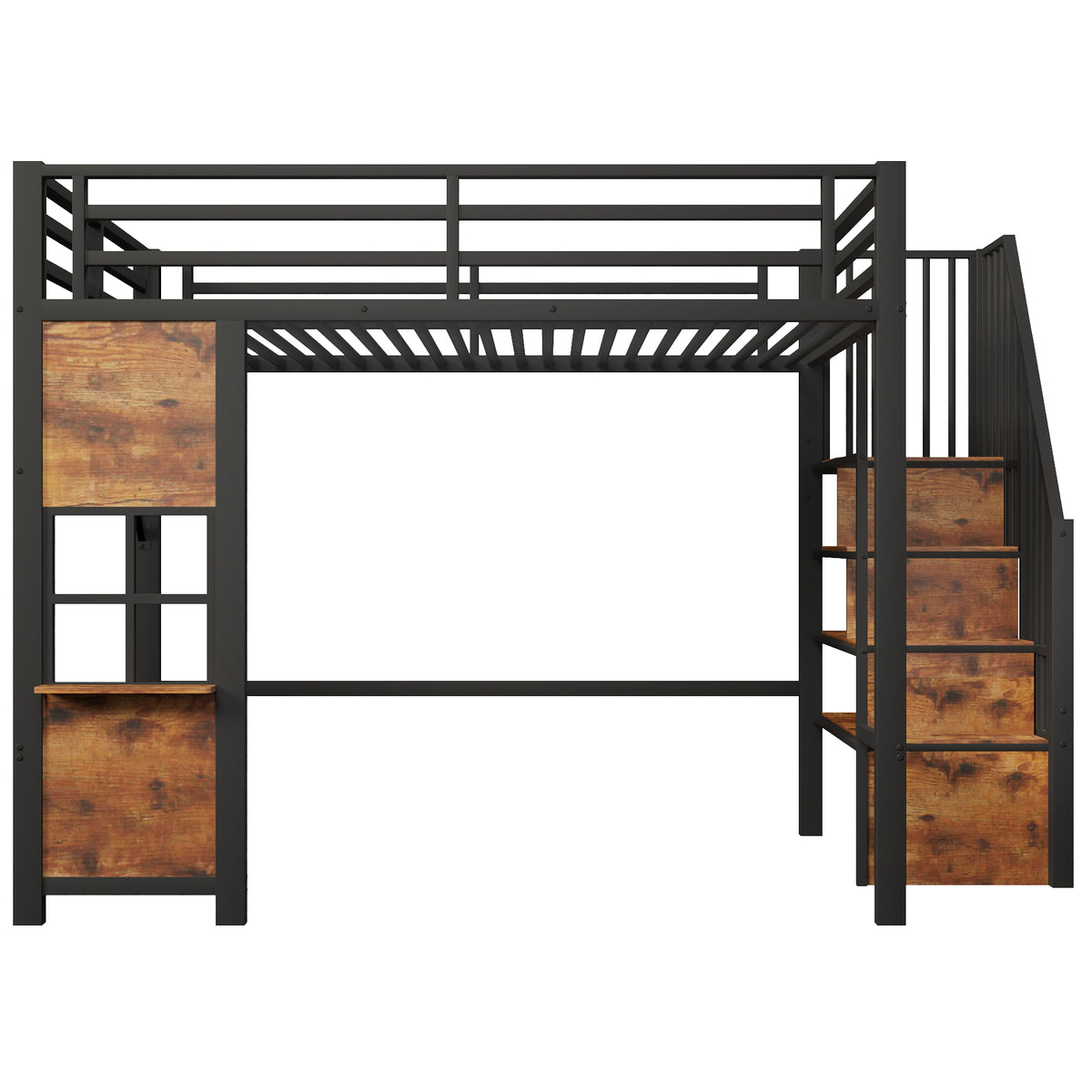 Loft Bed 140x200 cm with Storage Ladder, Black Iron Frame