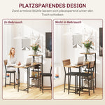 Bar Table with Stool Set, 3-Piece Folding Kitchen Table with Wine Rack, Steel Frame, Brown