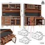 Tall Cabinet LED Lighting Wine Rack Adjustable Shelves 145x39x171cm Walnut Color