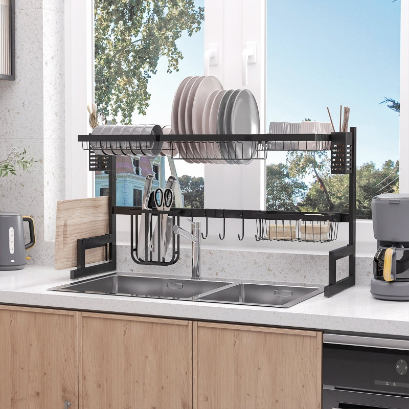 Dish Rack, Modular Dish Holder, Metal, Black