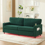2-Seater Sofa Modern USB-C LED Cup Holders Side Pockets - Emerald Chenille