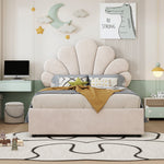 Upholstered Children's Bed 90x200cm Floral Hydraulic Storage Velvet Beige