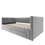 3-in-1 Upholstered Sofa Bed, Extendable with Drawers and Slatted Base, Grey Cotton and Linen