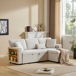 Corner Sofa Bed L-Shape Extendable Storage & Shelf - Beige
