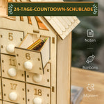 Advent Calendar, 24 Drawers, LED Lights, Natural Wood