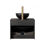 Floating Bathroom Washbasin with Ceramic Bowl and Sensor Light, 60cm Plywood Cabinet, Black