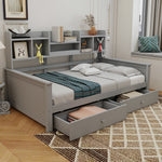 Sofa Bed 90x200 with Drawers & Shelves, Solid Wood Grey