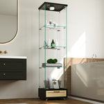 Glass Display Cabinet with LED Lighting, Drawers & Tempered Glass Shelves, H167cm Black