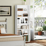 Bookcase, 5-Tier Standing with Adjustable Shelves, White