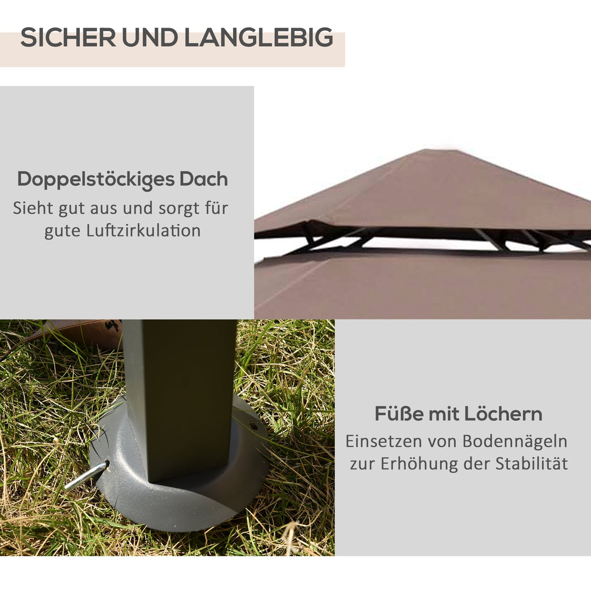 BBQ Gazebo, Garden Tent, Double Roof, Coffee Brown and Black